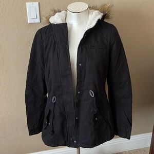 Krush Juniors Jacket With Hoodie Faux Fur Black Size medium